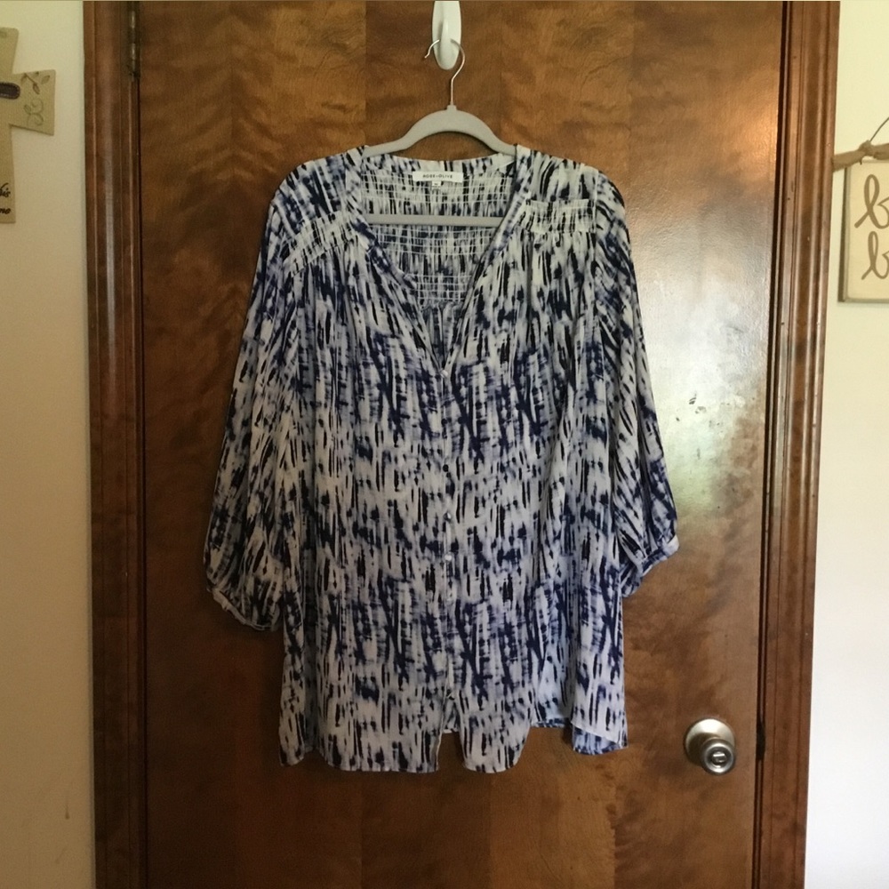 3x, Rose and Olive Navy Blue and White  Plus Sized Blouse